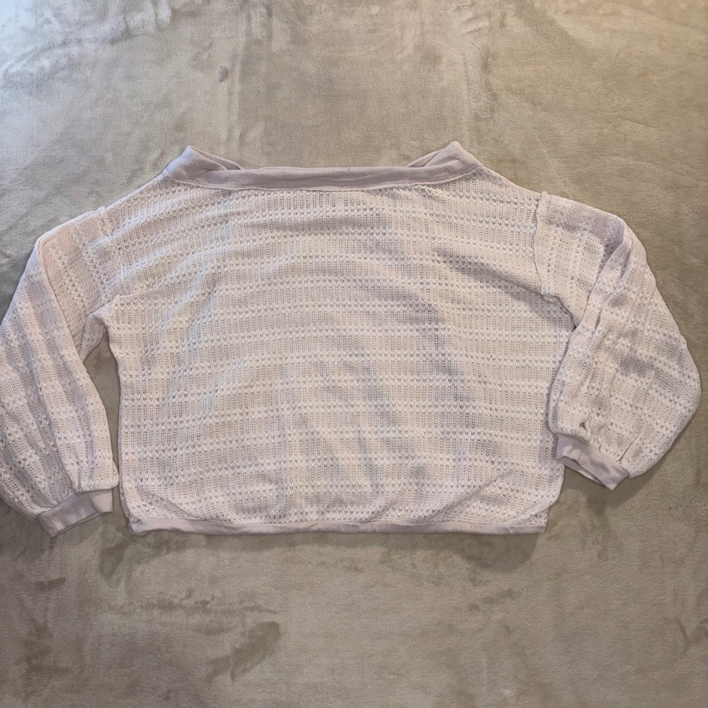 Free People Crochet Knit Balloon Sleeve Boat‎ Neck Sweater cream XS